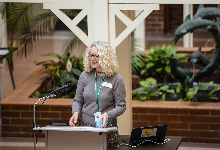 Claire, pictured here presenting her study findings, has been a driving force for the EMHS Obesity Prevention Strategy, launched in October 2020.